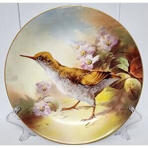 Henriot Signed Limoges France Bird Plate Hand Painted Gold Rim Violets 9.75" VTG